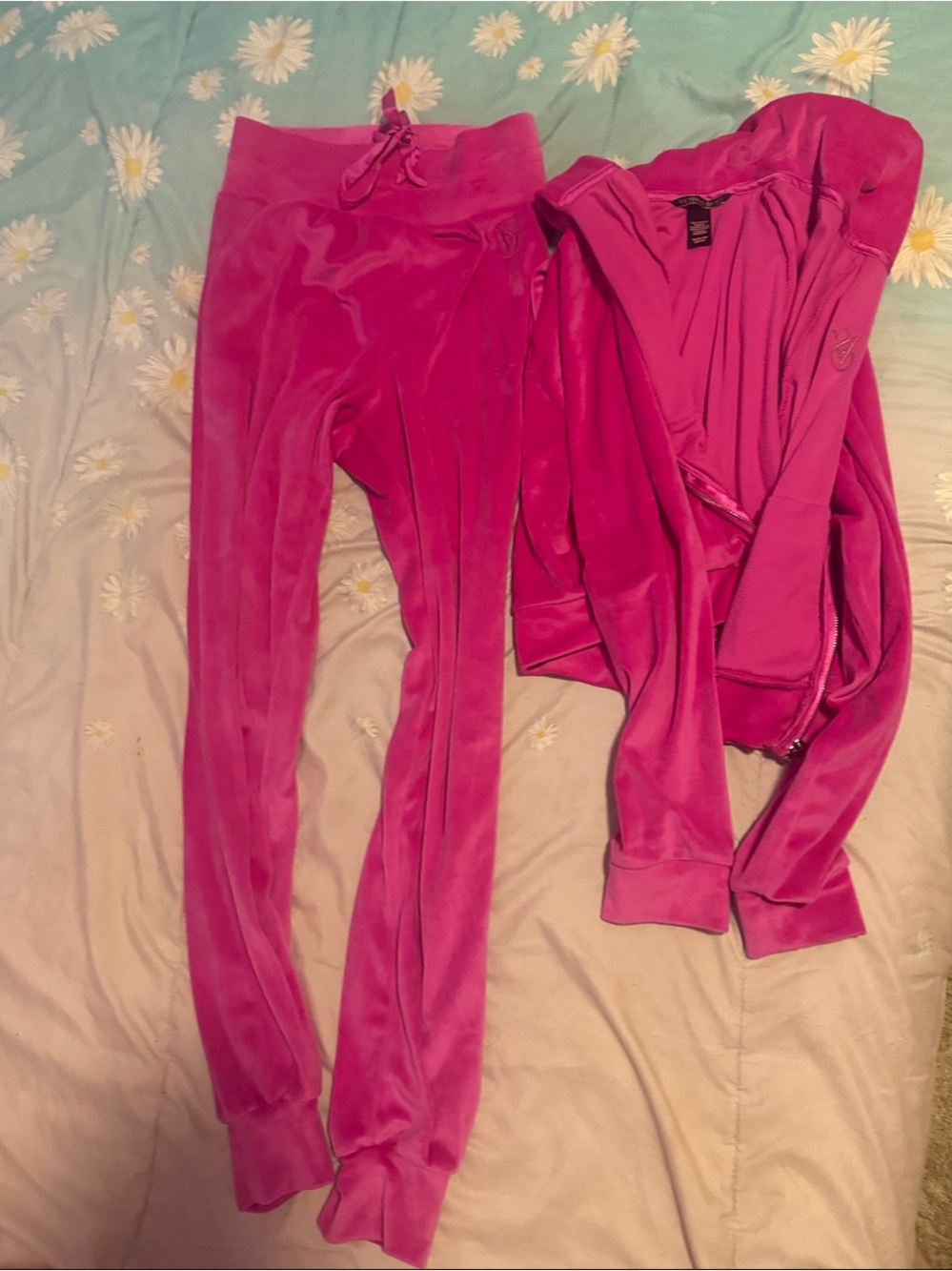 Victoria's Secret Bright Pink Velour Hoodie and jogger Set